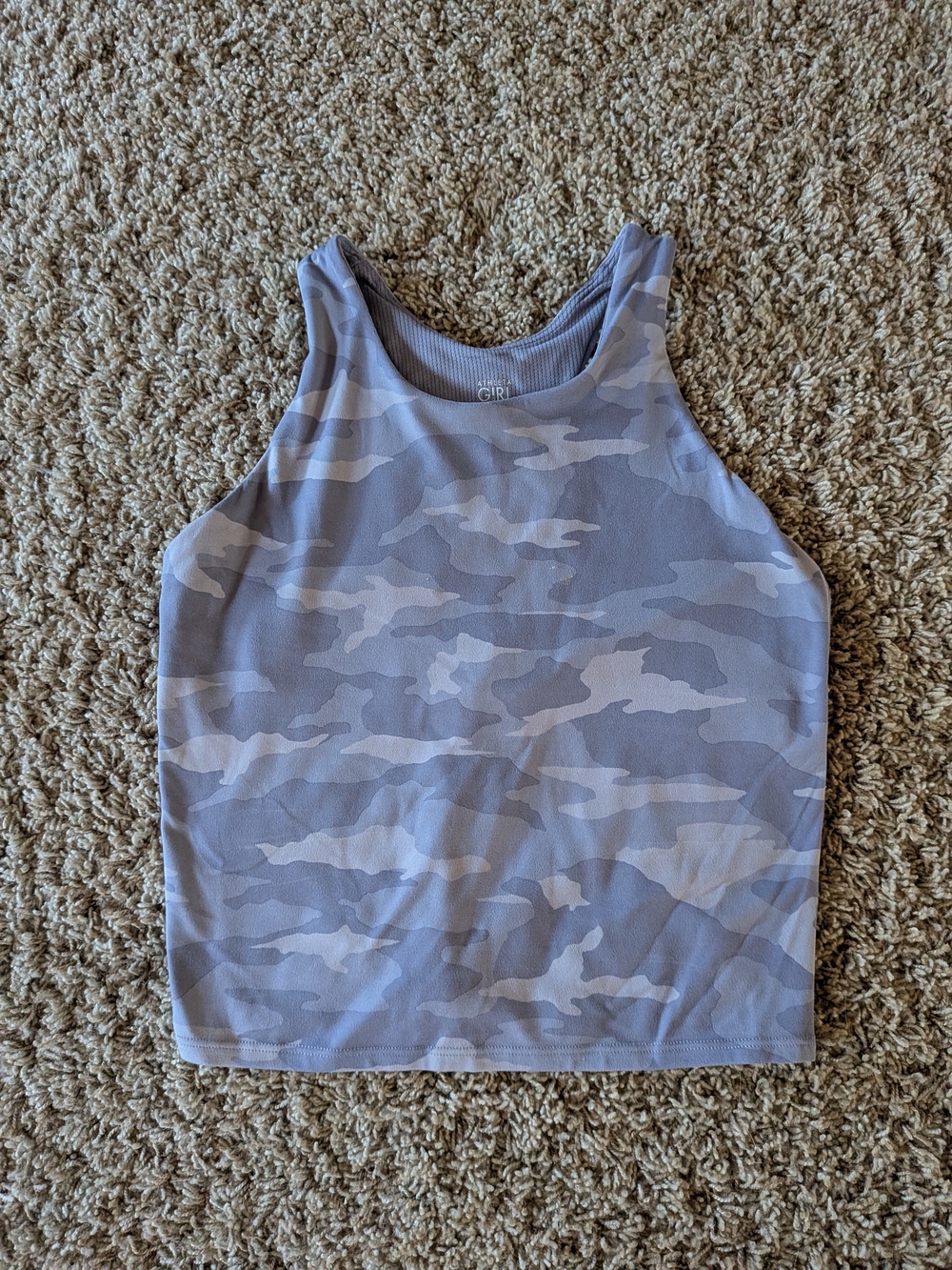Athleta Girls Gray and White Camo High-Neck Tank